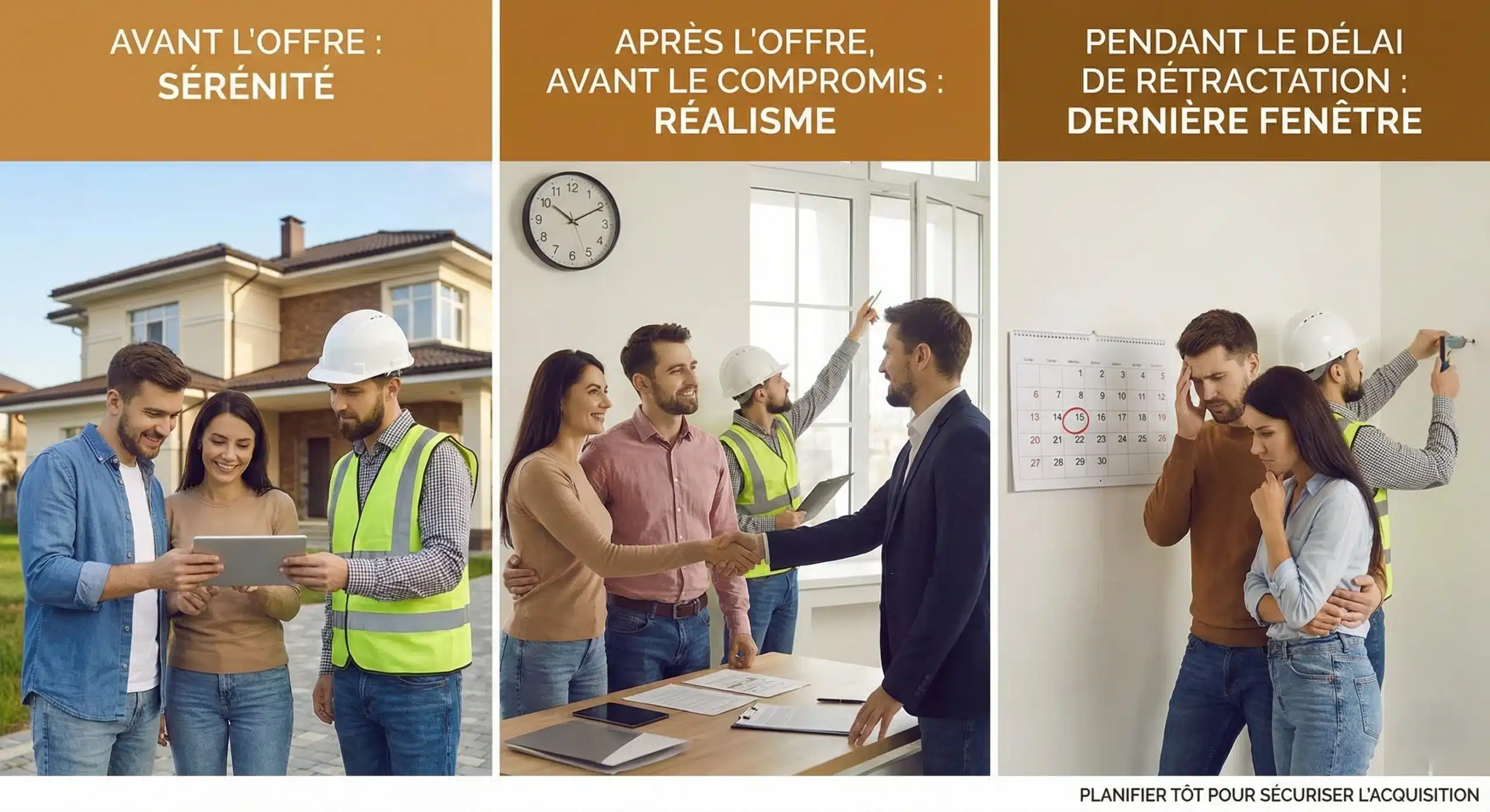 Illustration des trois moments pour réaliser une expertise avant achat